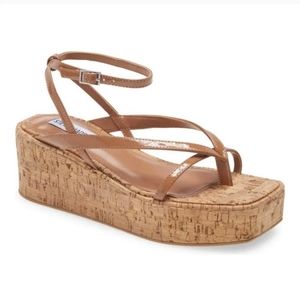Steve Madden Nadeen Strappy Platform Cork Sandals in Cognac Multi Sz 10M EUC